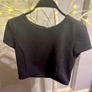 NWT Express crop top charcoal black sparkle with zipper back closure.